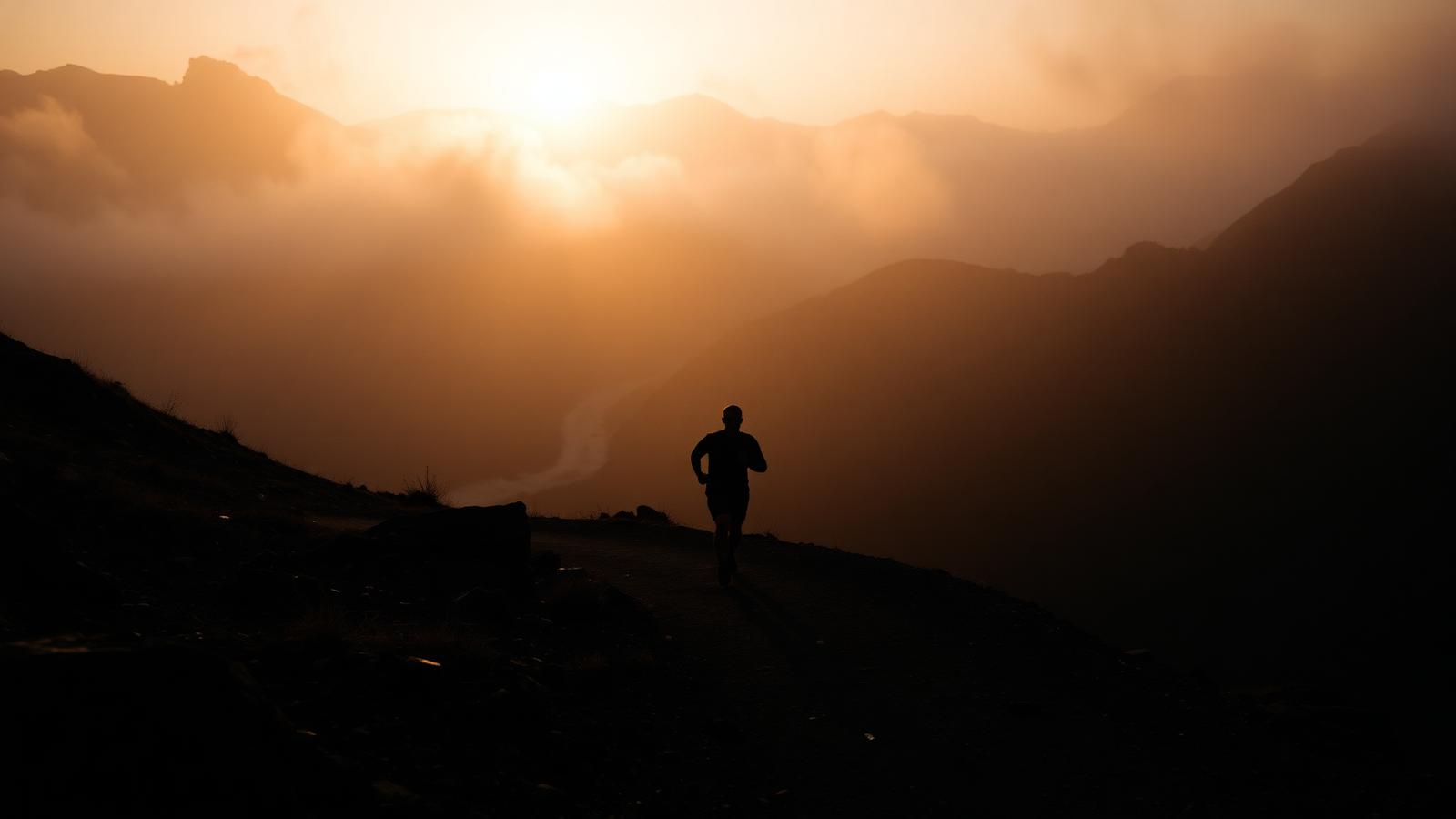 Trail run at sunset